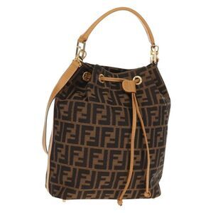Fendi Vintage Drawstring Bucket Bag Coated Canvas With Leather Brown Canvas